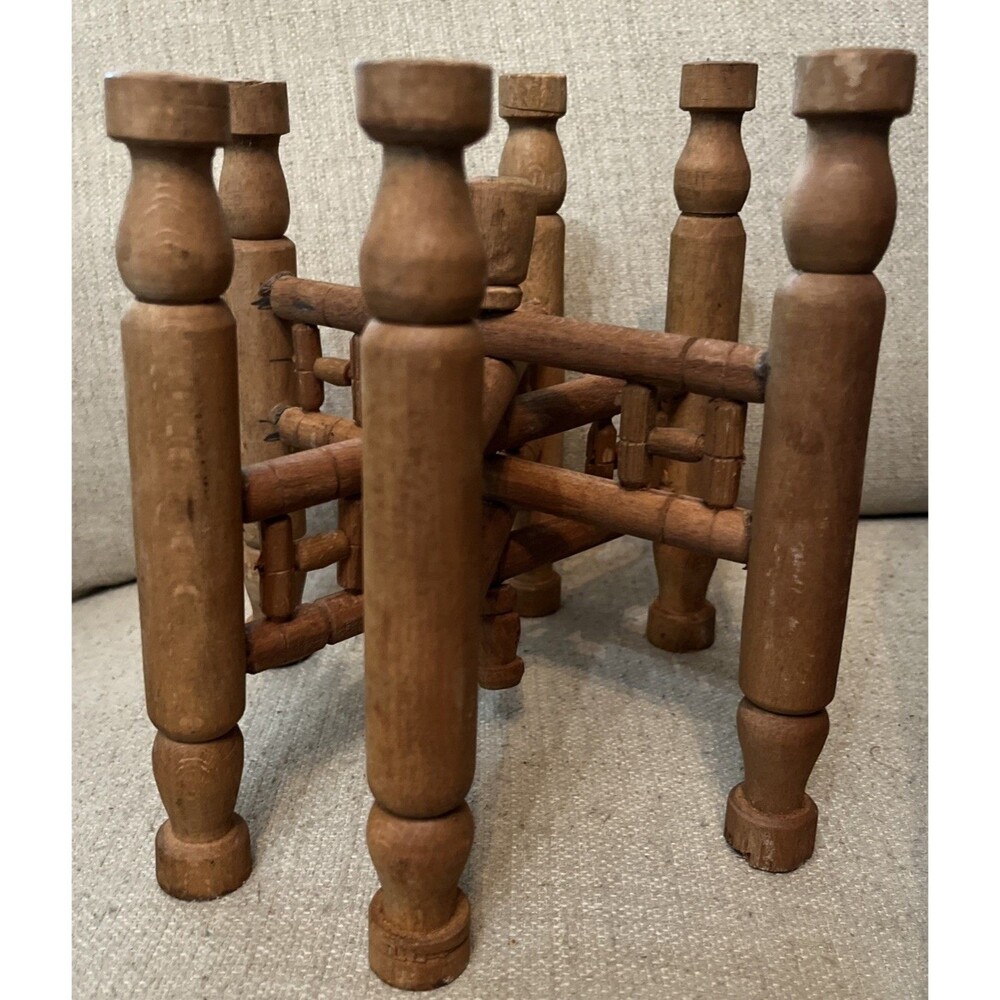 Antique Wood Carved Tribal Plant Pottery Vase Stand Foldable Small Boho